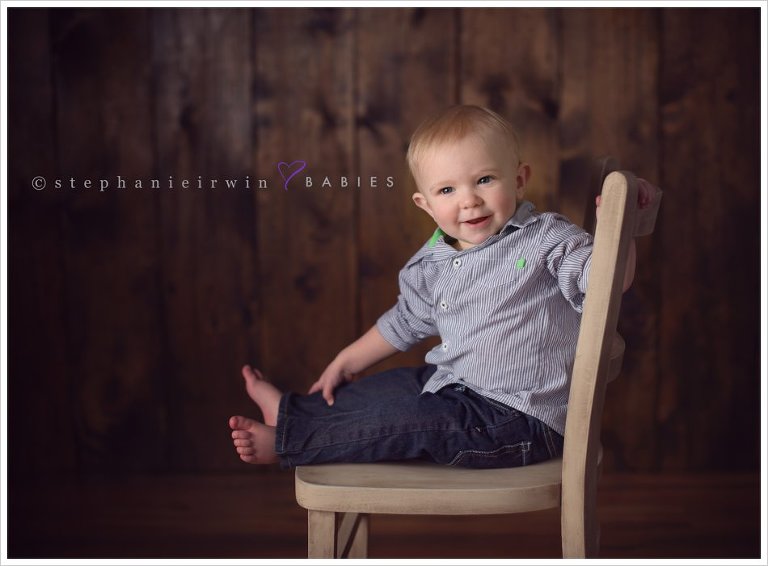 Markham baby photography of baby boy on chair